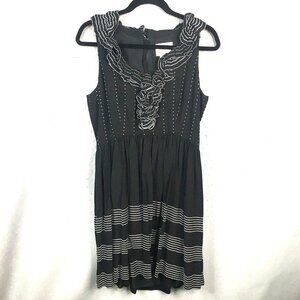 Kate Spade Dress Womens 10 Black White Trim 100% Silk Ruffle Collar Event Office